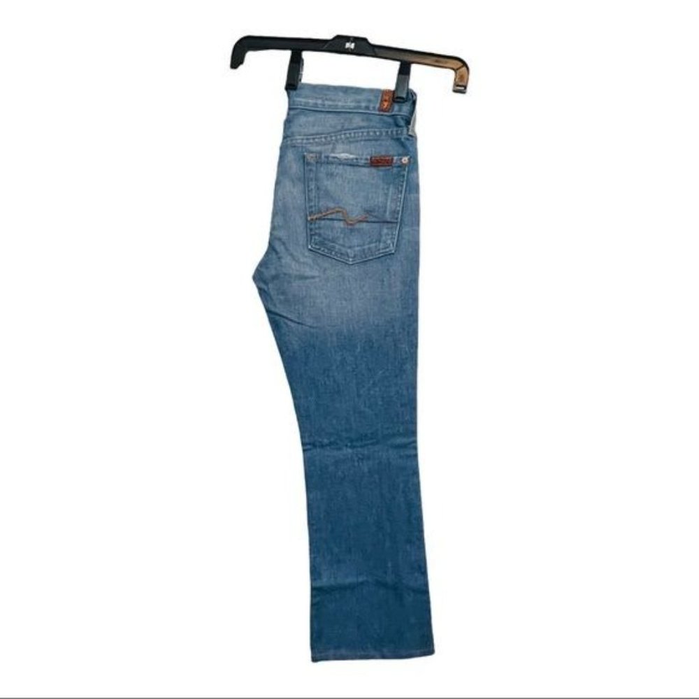 7 For All Mankind Flare Jeans Designer Denim Light Blue Wash Womens Size 28 - Picture 8 of 12